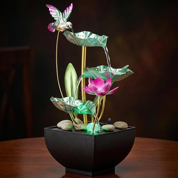 3-Tiers Leaf Desk Waterfall Fountain with Lights, Indoor Tabletop Water Fountain for Home Office Bedroom, Style 2