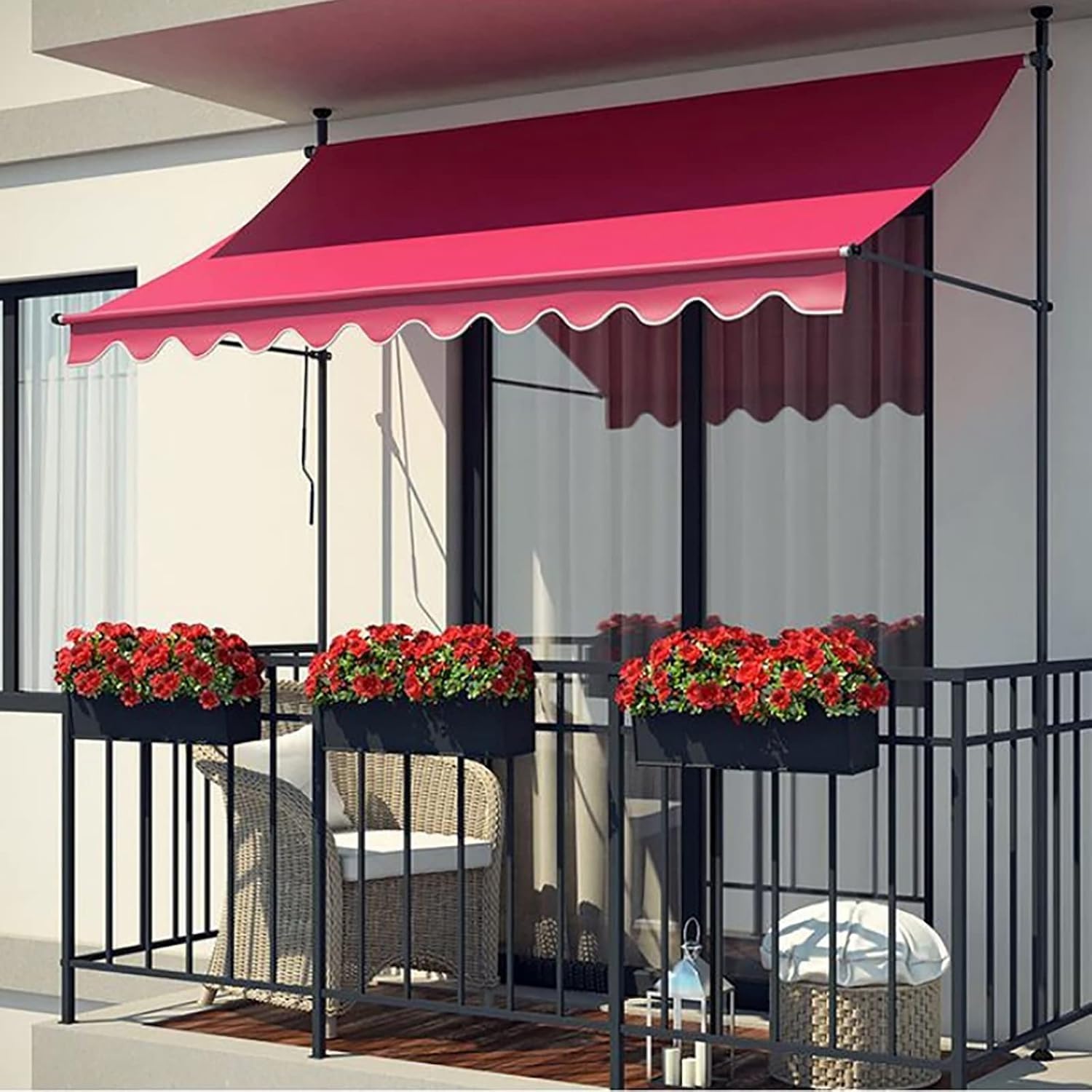 Store banne Auvent de Patio autoportant rétractable Manuel – Pare-Soleil extérieur sans perçage for terrasses et terrasses auvent(Rot,300 * 120cm)