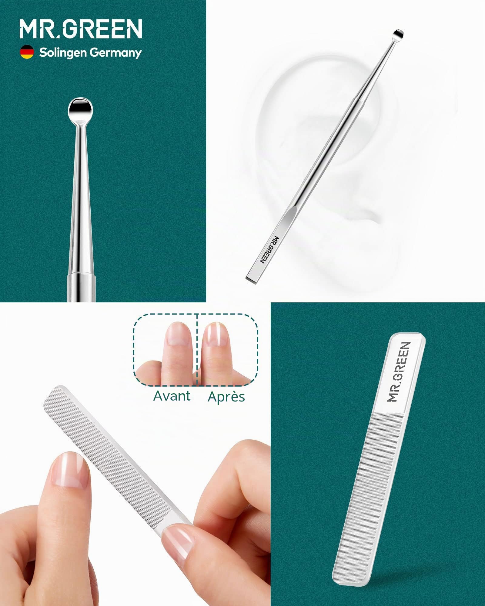 MR.GREEN Kit manucure pédicure 8 pièces acier inoxydable allemand, outils robustes soins ongles personnels étui cuir exquis