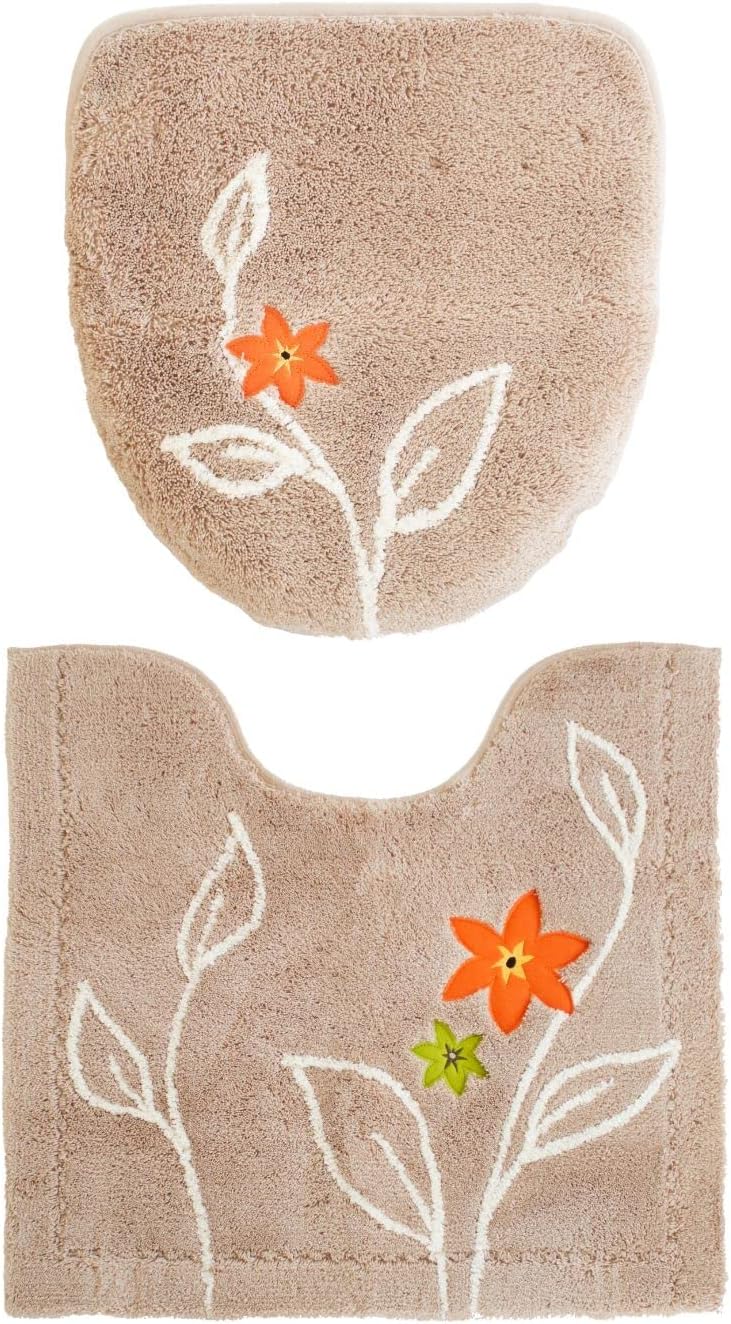 エレナ トイレ2点セット (レギュラートイレマット+フタカバー, ベージュ)