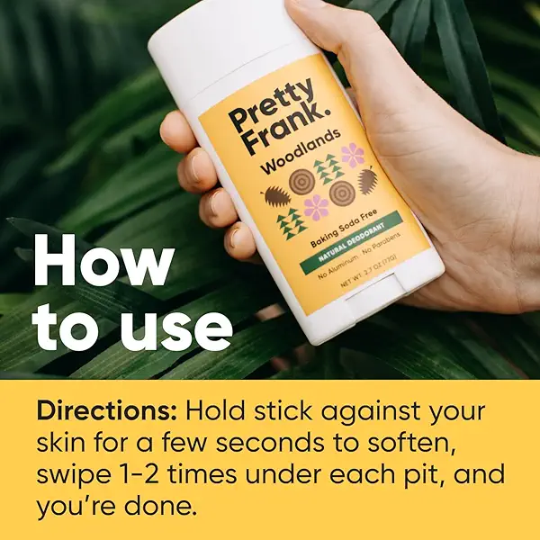 Pretty Frank Natural Aluminum-Free Deodorant Stick, Baking Soda-Free, Woodlands (1-Pack) | Sensitive Skin Friendly, Effective Odor Control for Women & Men, Organic Ingredients and Essential Oils 7