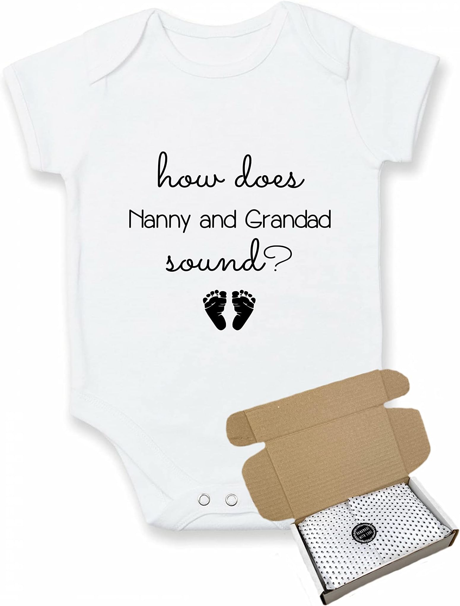 How does Nanny and Grandad Sound? Baby Announcement Vest Bodysuit (Pregnancy Reveal) - Gift Wrapped with Box