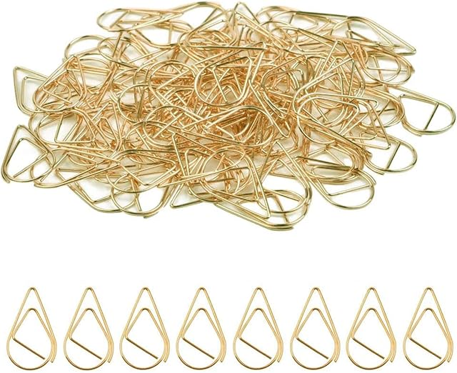 100 Pcs Gold Clips Paperclips Bookmarks Portable Bookmark Marking Clips Water Drop Shaped Paper, Clamps,for Office School,Home Document Paper, Poster, Photo