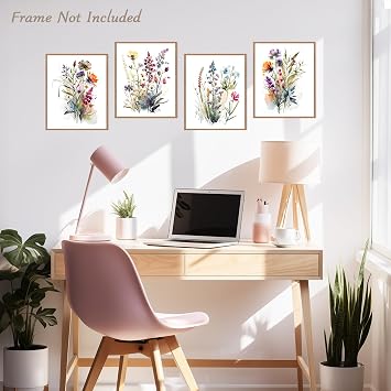 Dazzlewall 4 pcs Watercolour Wall Art Print, Colourful Floral Botanical Artwork Print, Minimalist Wall Decor for Bedroom Living Room Bathroom, 8x10 in Unframed