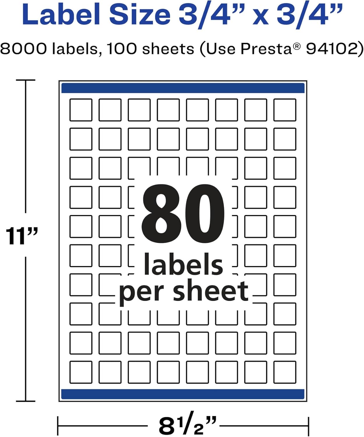 Avery Glossy Clear Square Labels, Sure Feed Technology, 3/4" x 3/4", 8,000 Glossy Clear Labels, Print-to-The-Edge, Laser/Inkjet Printable