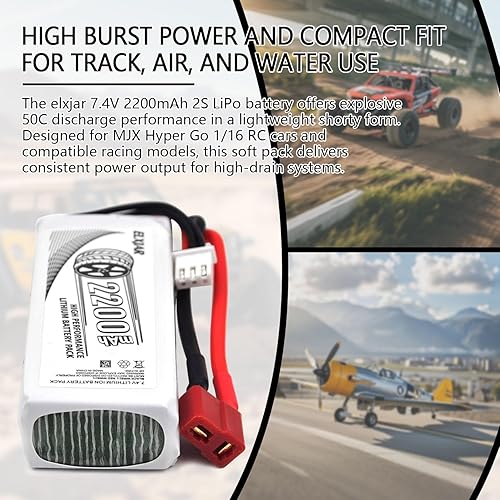 Miniatura 2 de Paquete de 2 baterías LiPo cortas de 7.4V 2200mAh 2S 50C con enchufe en T, paquete suave para 116 RC coche, camión, avión, helicóptero,