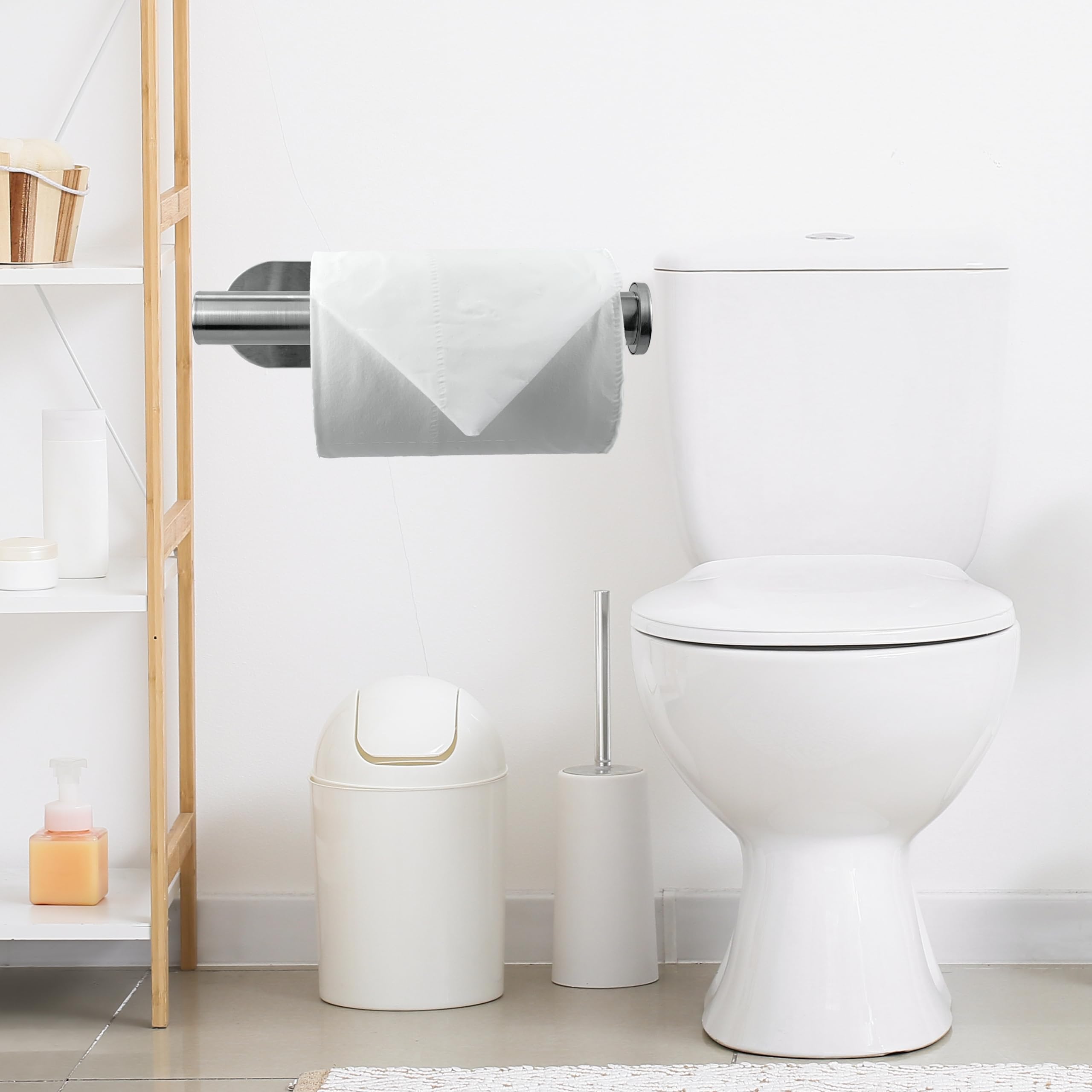Cartel Disuasorio 2 Piezas Soporte De Pared Autoadhesivo Soporte Para Rollo De Papel Higiénico, Soporte Para Papel Higiénico De Acero Inoxidable,Apto Para Cocina Y Baño,Plata Portarrollos Baño