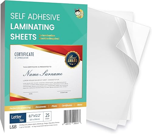 Miniatura 10 de Hojas de Laminación Sin Calor Autosellantes de 8.5 x 11 Pulgadas, Paquete de 100, Grosor de 4 mil, Transparentes, Sin Máquina Hojas de Laminación