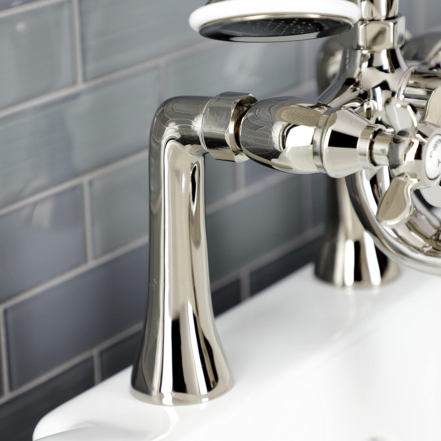 Kingston Brass KS248PN Essex Deck Mount Clawfoot Tub Faucet with Hand Shower, Polished Nickel