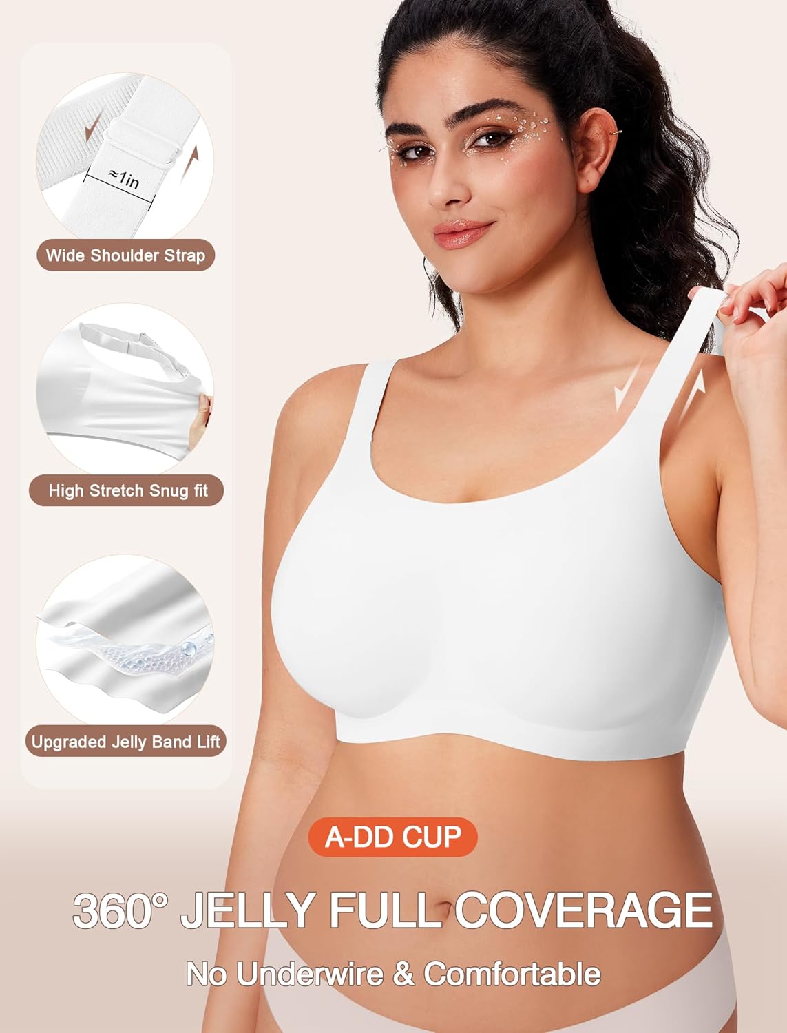 Womens Wireless Jelly Bras No Underwire Support Push Up Removable Straps (U/Cross/Halter) Everyday Sports Bra - Image 3