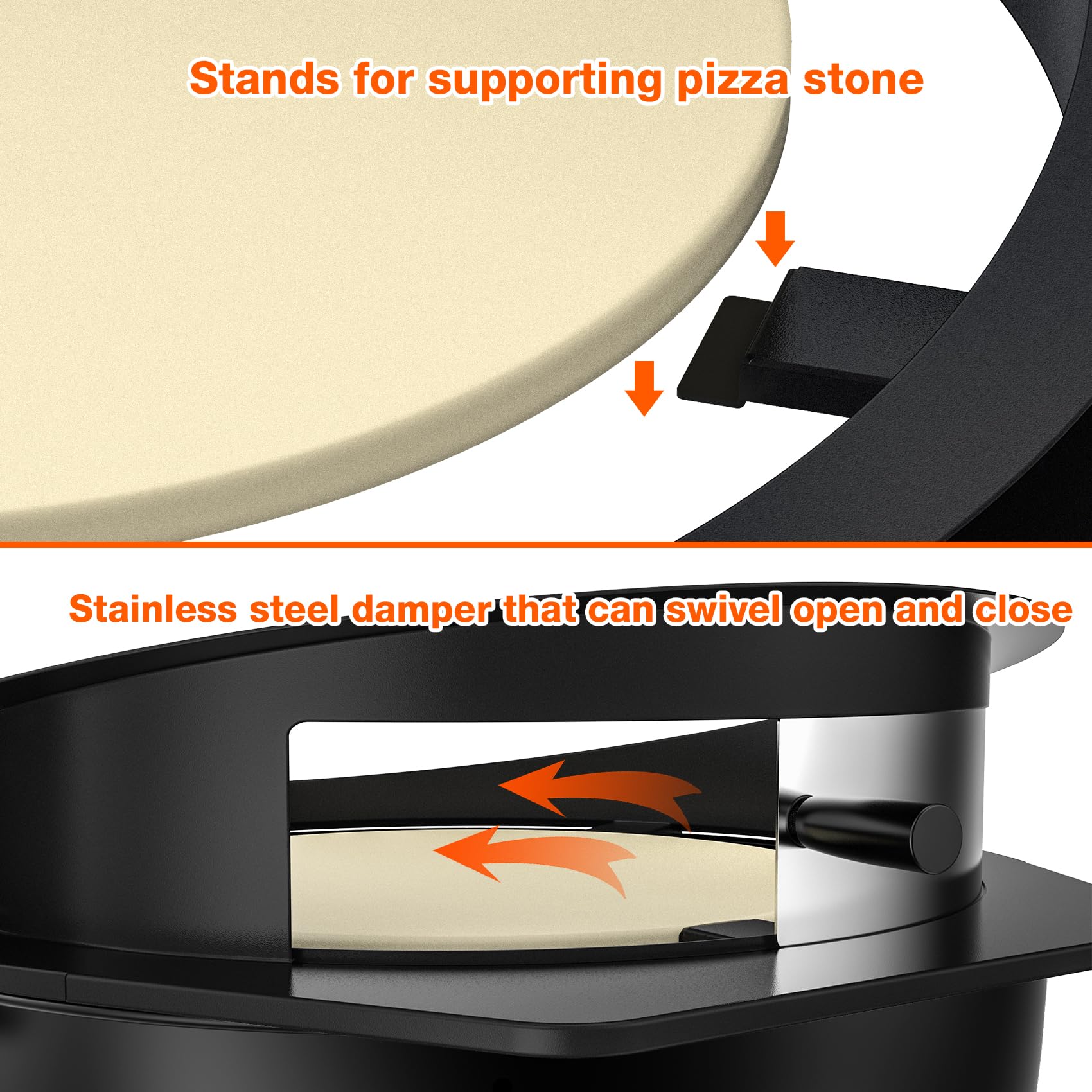 onlyfire PizzaRing Rotisserie Set für Weber 57 cm Kettle Holzkohlegrill, Grillspieß Set Drehspieß mit Motor, 38cm Pizzastein, Holzkohle-Ring, Pizzaeinsatz