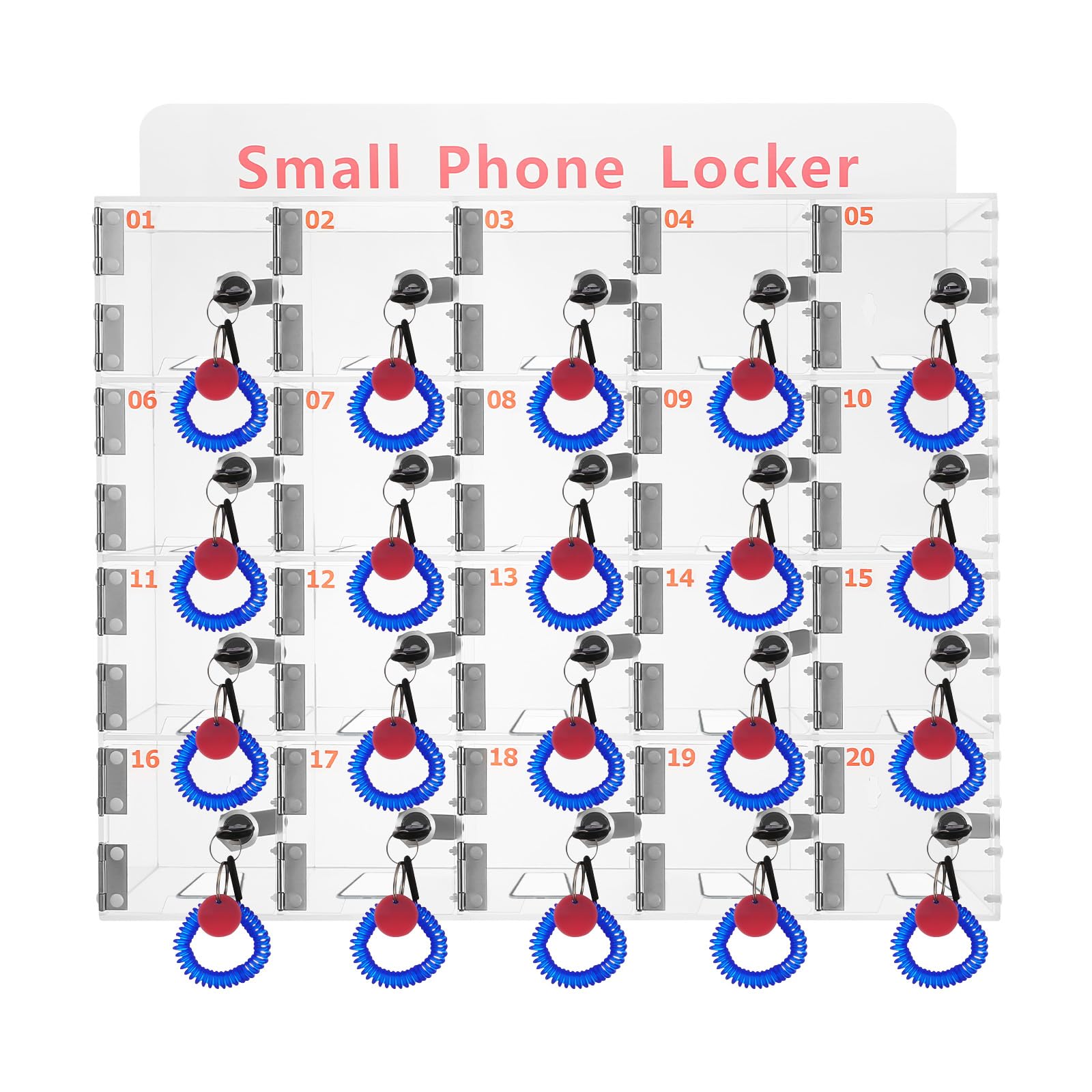 LOYALHEARTDY Cell Phone Lockers for Employees Classroom, Clear Cell Phone Storage Organizer Box with 20 Door Locks and Keys, Wall-Mounted Acrylic