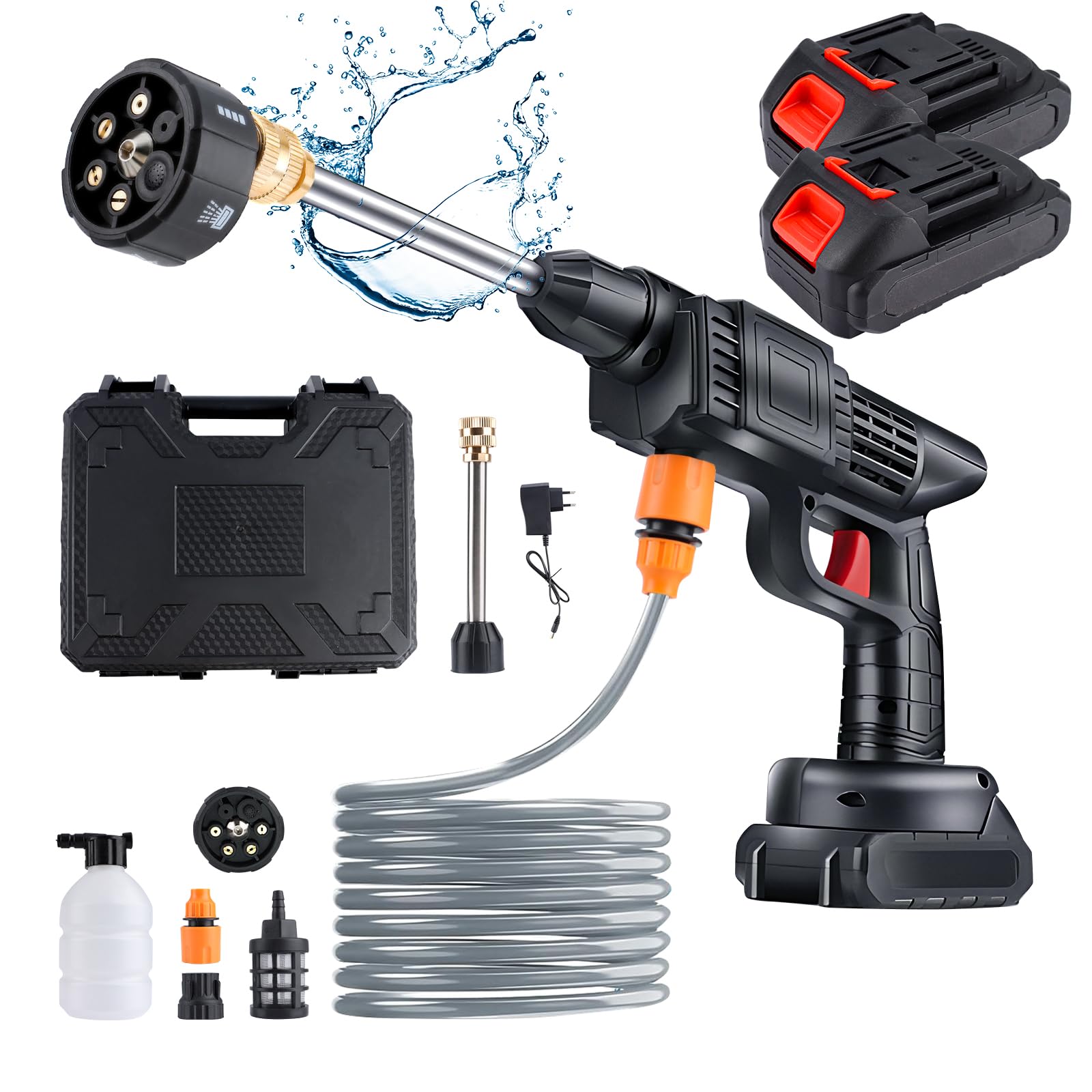 Akku Hochdruckreiniger,990 PSI,240L/H,48VF Tragbarer Hochdruckreiniger,Mobiler Hochdruckreiniger mit Akku,6-in-1 Multifunktionsdüse und 16FT-Schlauch, Tragbarer Pistole für Auto,Garten,Zäunen,Haushalt