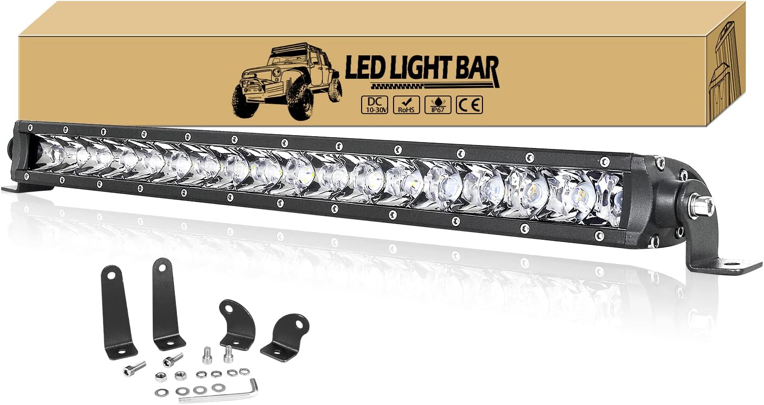 Willpower 90W 19 Inch Led Light Bar Single Row Spot Led Work Driving Lights Fog Lamps Super Slim Off Road Led Light for Truck Boat ATV SUV 4WD 4x4 Car Golf Cart