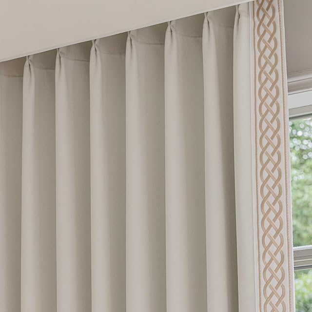 X Kinsey Walsh Lilly Room Darkening Curtain Pair Designer Pinch Pleat Drapes with Trim Memory Trained Velvet Curtains