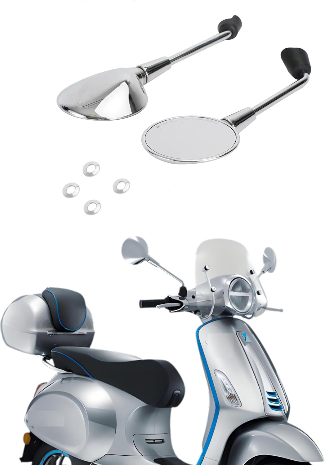 Motorcycle Extended - Length Rearview Mirrors Set for ​Vespa Primavera & Elettrica Rear View Mirror 8mm Thread (Left/Right Hand Threads) Side Mirror OE Style/Universal Compatibility