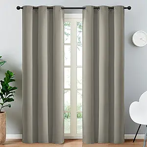 Yakamok Premium Room Darkening Thermal Insulated Curtains for Bedroom/Living Room - Classic Grommet Top (2 Panels, Taupe, 38 Inch by 84 Inch)