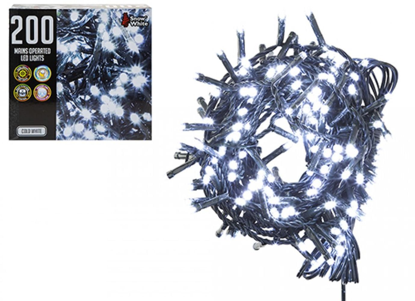 Snow White Cold White LED Lights - 200 Multi-Function, Mains Operated