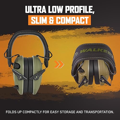 Vista 4 de Walker's Razor Slim Shooter Electronic Hunting Orejeras de protección auditiva plegables Razor Slim Verde Patriot,Flat Dark Earth,Tierra oscura