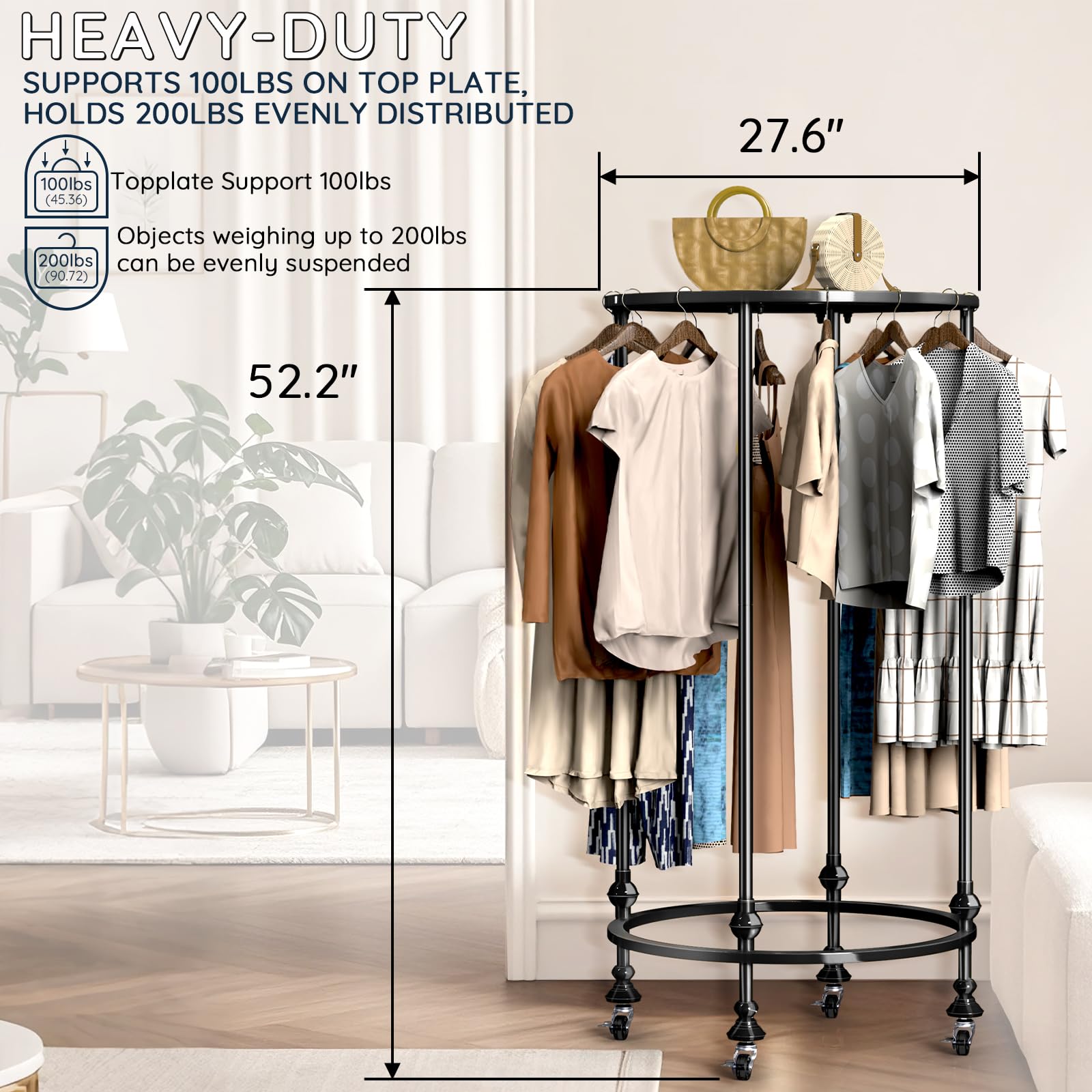 Retail Display Heavy Duty Rolling Round Clothing Rack - Double Shelf ...