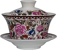 Vista 4 de YBK Tech - Taza de té grande de Gaiwan, de porcelana de 10 onzas, con platillo y tapa, Gaiwan tradicional chino, cuenco de té Sancai (5#)