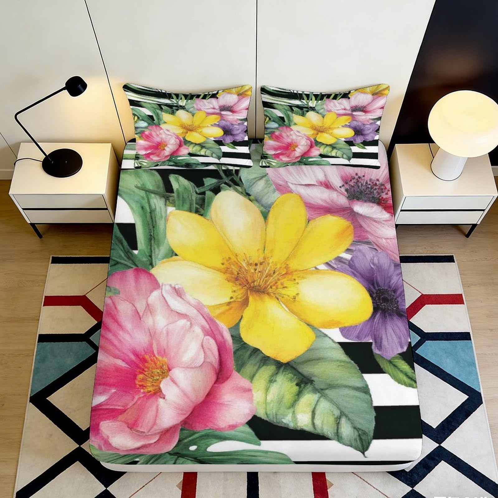 Pnayamiorkfel Style-8 3D Printed Floral Garden Fitted Sheet Microfiber Soft Breathable Botanical Bloom Bed Cover For Bedroom Guest Room Decor 90X200x25cm
