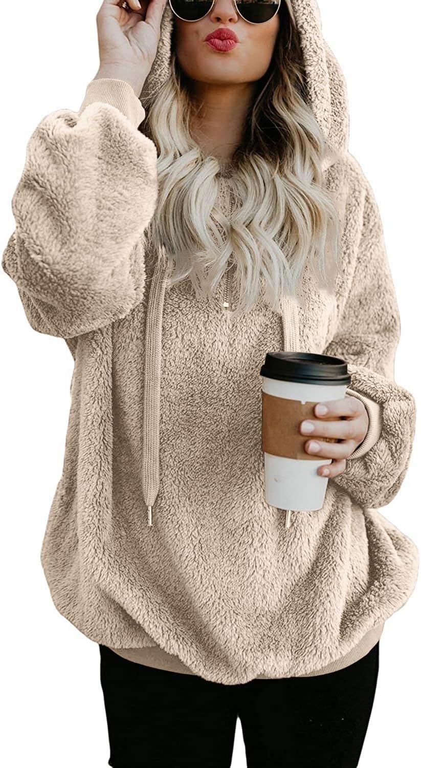 Yanekop Womens Fuzzy Fleece Pullover Oversized Sherpa Jacket Half Zip Pullover Sweaters Winter Faux Fur Jacket Coat - Image 2