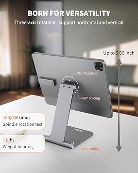 KU XIU [Upgrade] Magnetic Wireless Charging Stand for iPad Pro 11 M4/M5 Only, Foldable Aluminum Alloy Tablet iPad Holder Mount for Desk, 360 Adjustable Tablet Stand with 1M USB C Cable