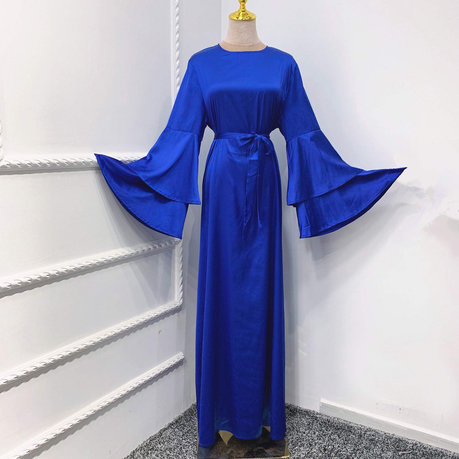 AMDOLE Robes de soirée pour femme, robe longue en satin musulman, robe de mode à manches pour femme, robe fantaisie