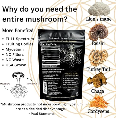 Miniatura 4 de Cacao en polvo de hongos  Melena de león, chaga, reishi, cordyceps, cola de pavo  Canela, jengibre, cúrcuma  Setas orgánicas nootrópicas  Cerebro +