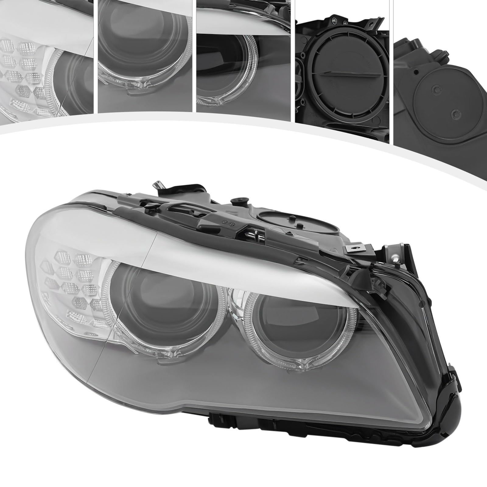 Faros delanteros de xenón derecho para BMW Serie 5 F10 F11 2009-2013, con LED DRL, sin AFS, OE 63117271912, repuesto directo, negro cromo transparente, 12 V HID principal