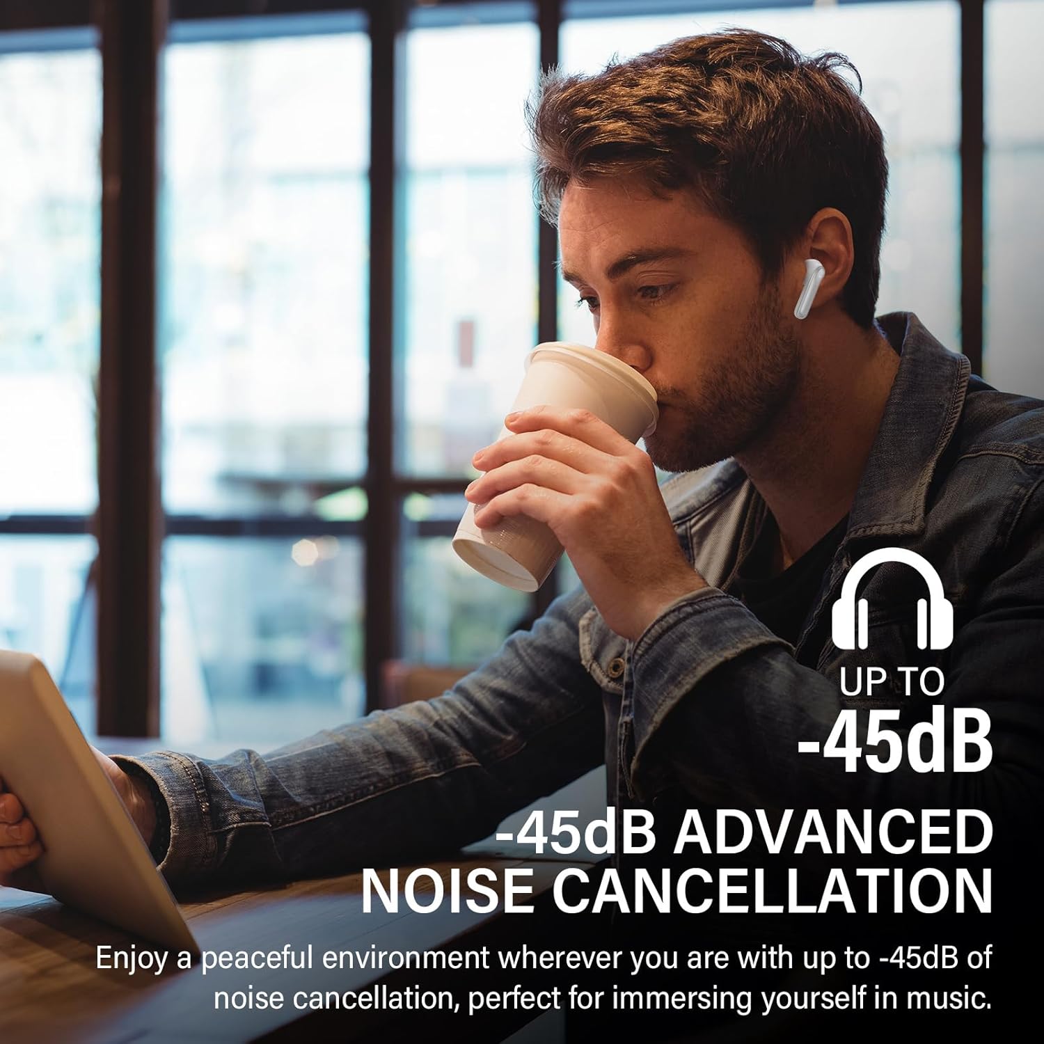 Hybrid Active Noise Canceling Wireless Earbuds, 6 Mics ENC Clear Call Ear Buds, Hi-Res Audio Deep Bass Bluetooth 5.4 Headphones, 48H Playtime, IP7, 8 EQ Modes, Multipoint Connection (White)