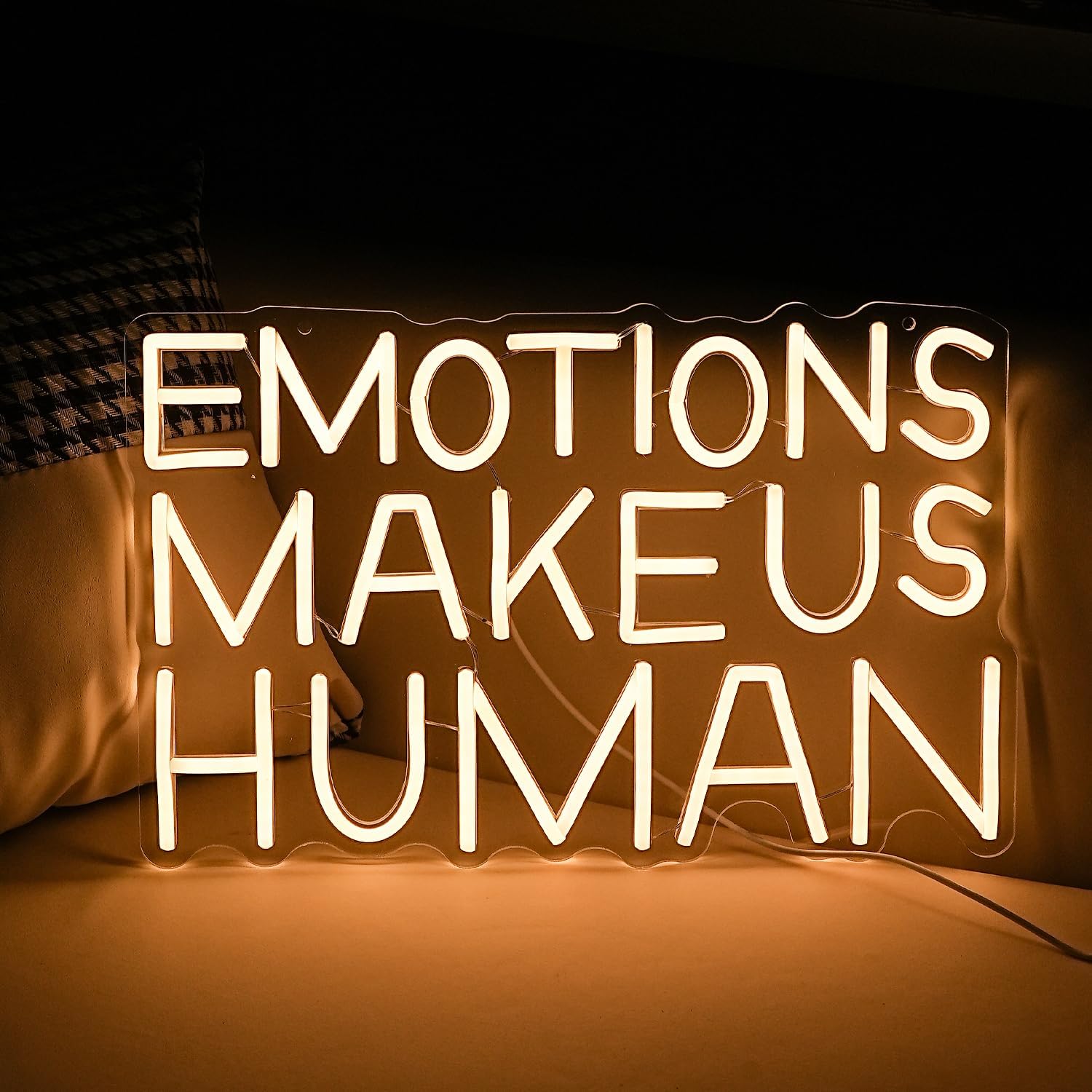 Emotions Make Us Human Neon Sign Dimmable Switch Neon Signs for Wall Decor USB Warm White Led Light Up Signs for Home Museum Bar(16.5”*10.6”)