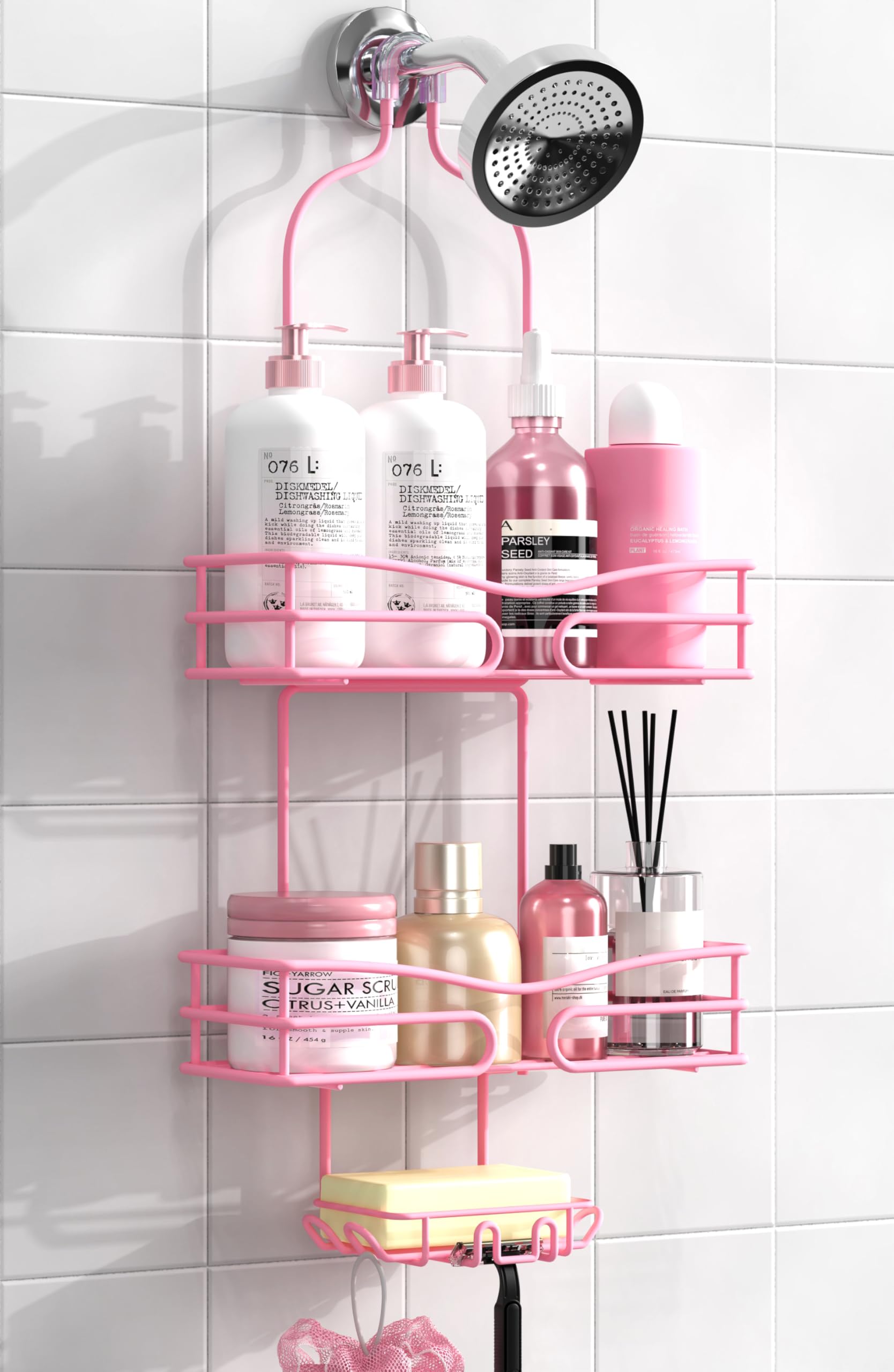 Amazon.com: DAOYA Pink 3-Tier Over Head Shower Caddy with Soap