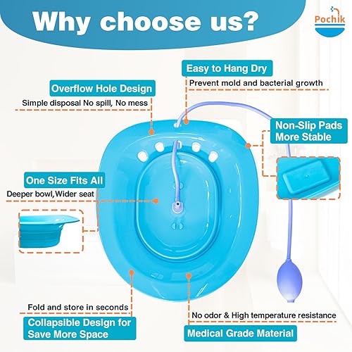 Miniatura 5 de Bañera sentada, baño de asiento para hemorroides, baño de asiento para asiento de inodoro, cuidado posparto, kit de baño para mujeres, plegable,
