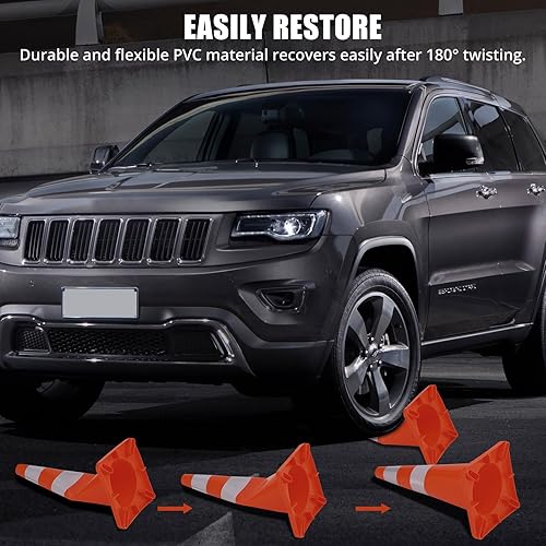 Miniatura 4 de Towallmark 12 Pack Traffic Cones 28 inch, Safety Cones, PVC Orange Cones with Reflective Collars, Parking Training Construction Plastic Road Cones