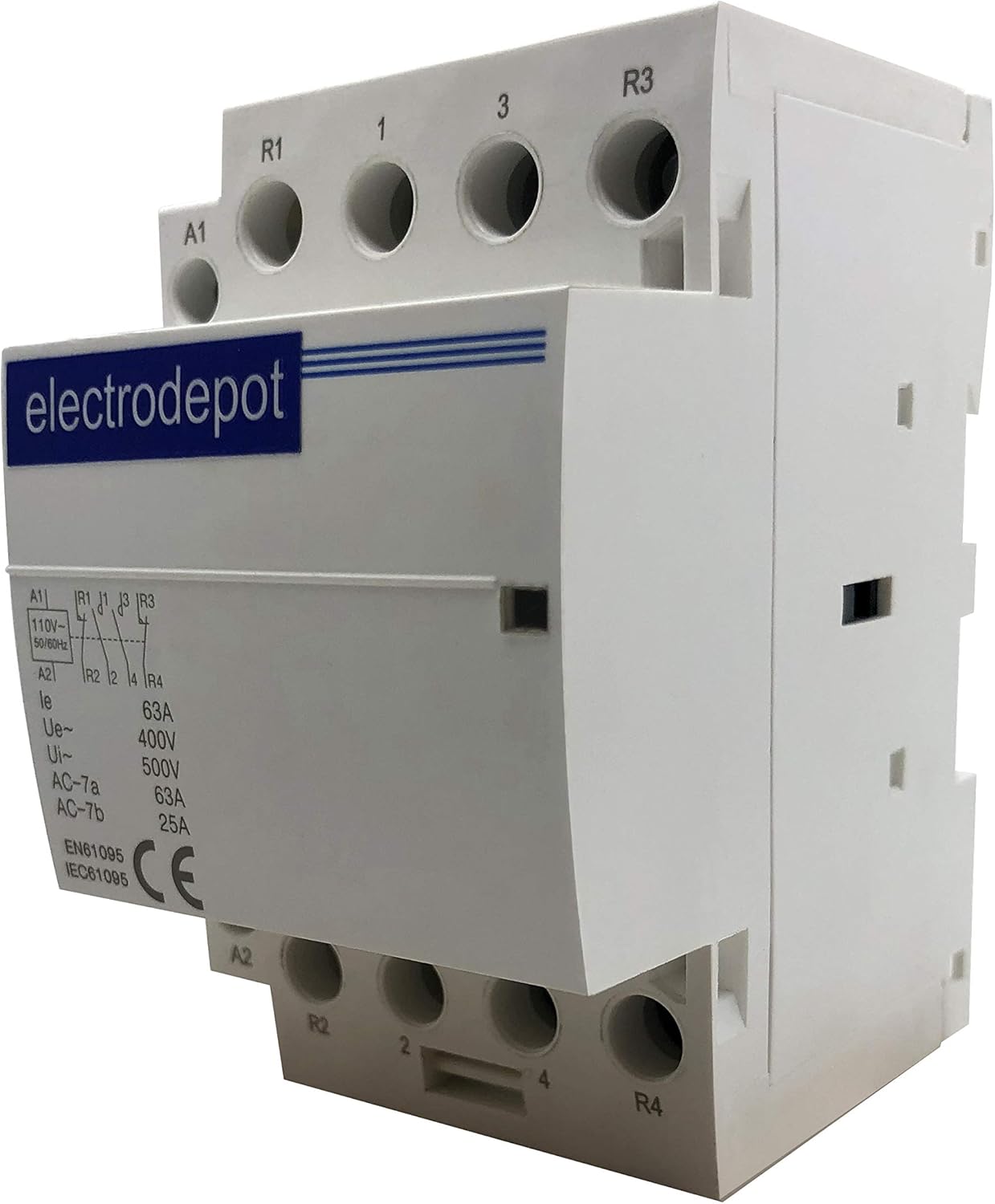 Big Sale Electrodepot 40 Amp 4 Pole 2NO 2NC IEC 400V Contactor (Silent Operation) – 110-120VAC Coil, Inductive 40A, Resistive 60A with Mounting Base for DIN Rail