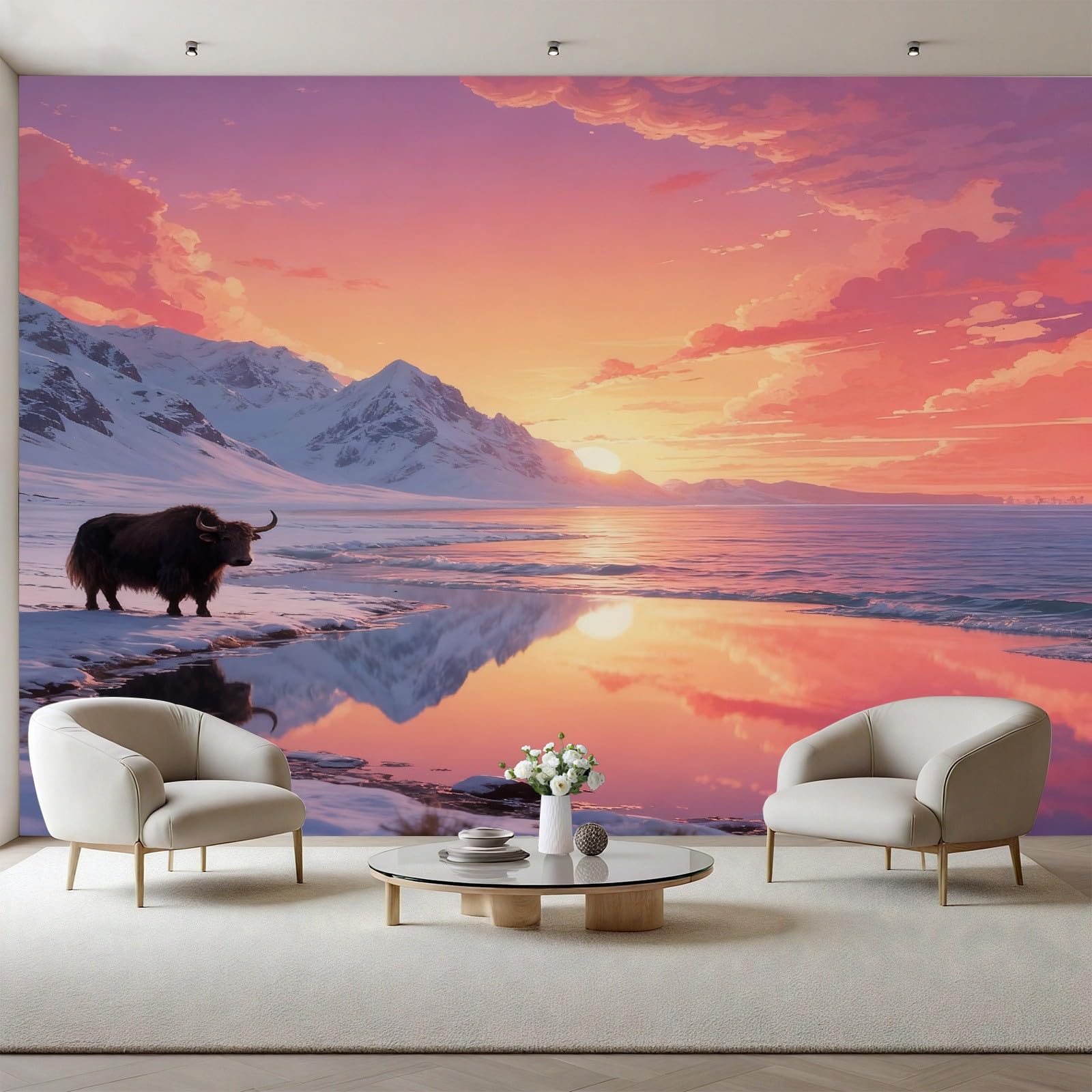 Papier peint intissé paysage de montagne pour grand salon moderne