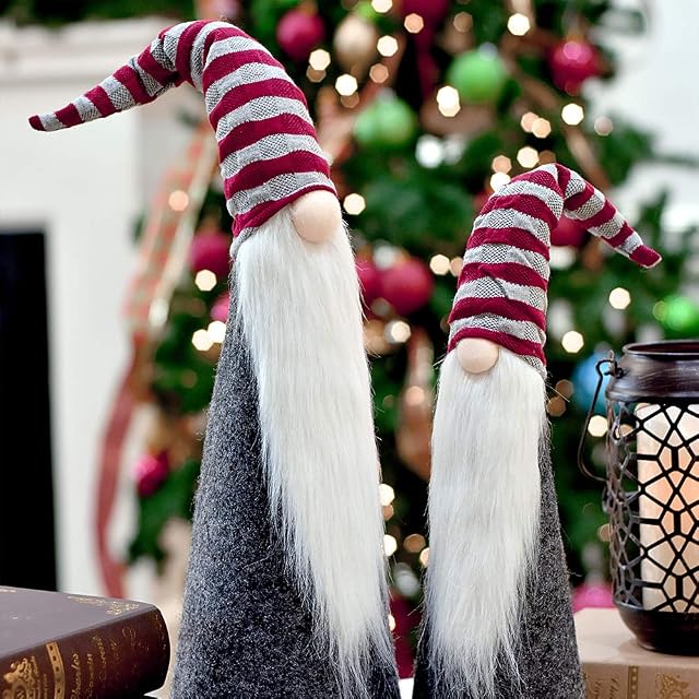 Valery Madelyn Set of 2 Christmas Gonk Decorations, 48.5cm/64cm Red and Grey Standing Nordic Faceless Gnome Doll, Christmas Felt Gnome Figurine Ornaments for Xmas Gifts Table