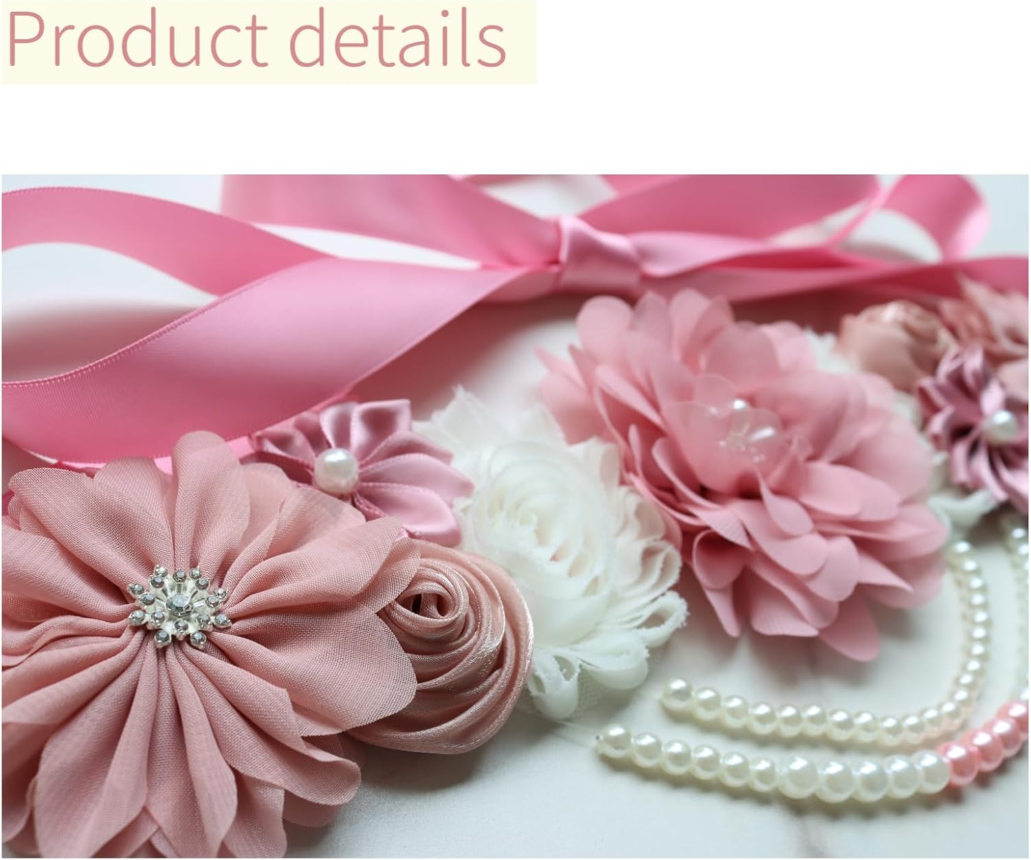 Floral Pearl Gem Decorated Maternity Sash Belt, Pregnancy Photo Prop Dress Accessory for Baby Gender Reveal Party image 3