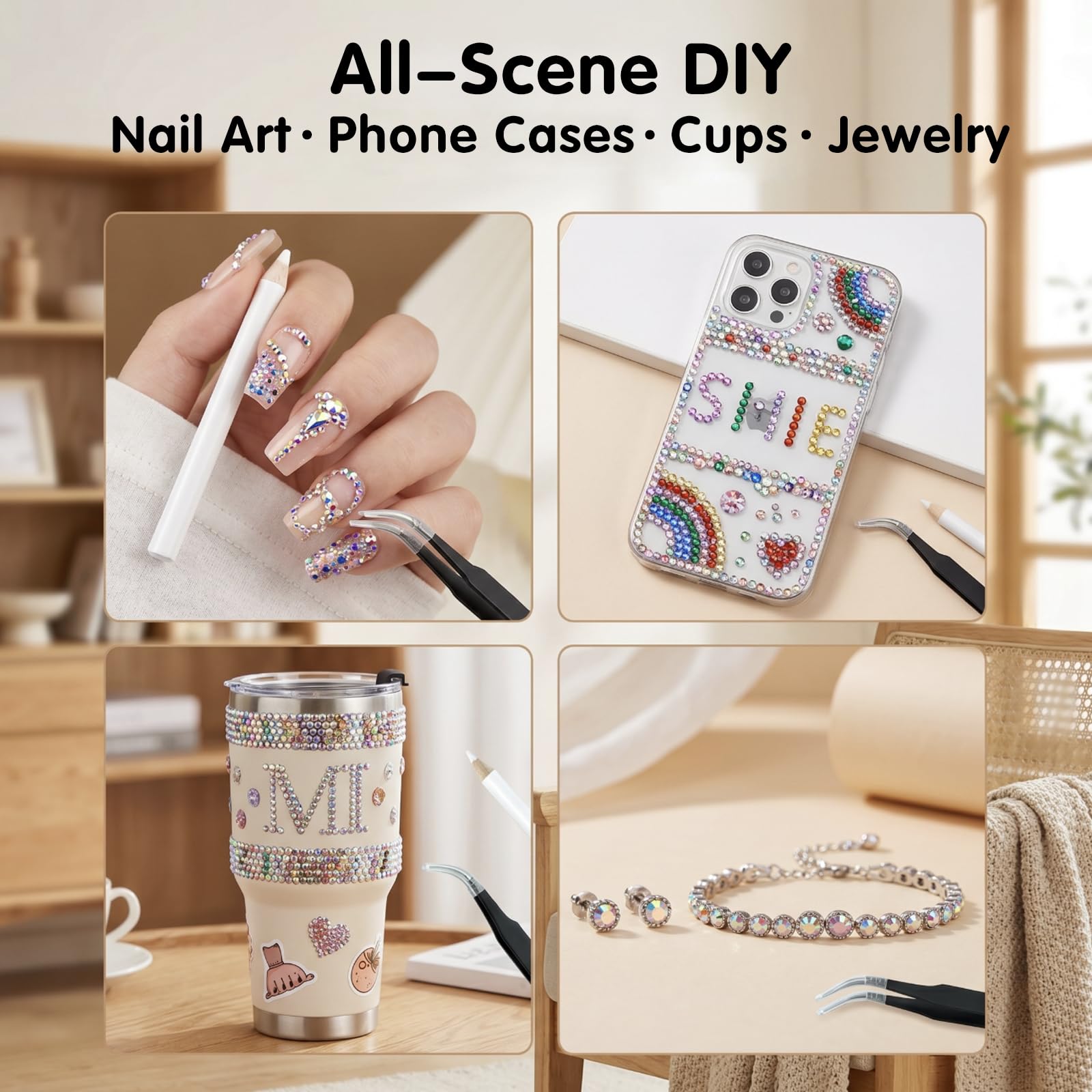 Bedazzling Kit de 3 500 strass en résine AB Jelly Gems 2 mm et 3 mm pour décoration d'ongles, loisirs créatifs, vêtements, chaussures, comprend une pince à épiler et un stylo ramasseur