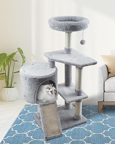 MIAO PAW Torre de árbol para gatos de interior 11 gris para gatos  condominio con postes rascadores de sisal plataforma de salto muebles para gatos