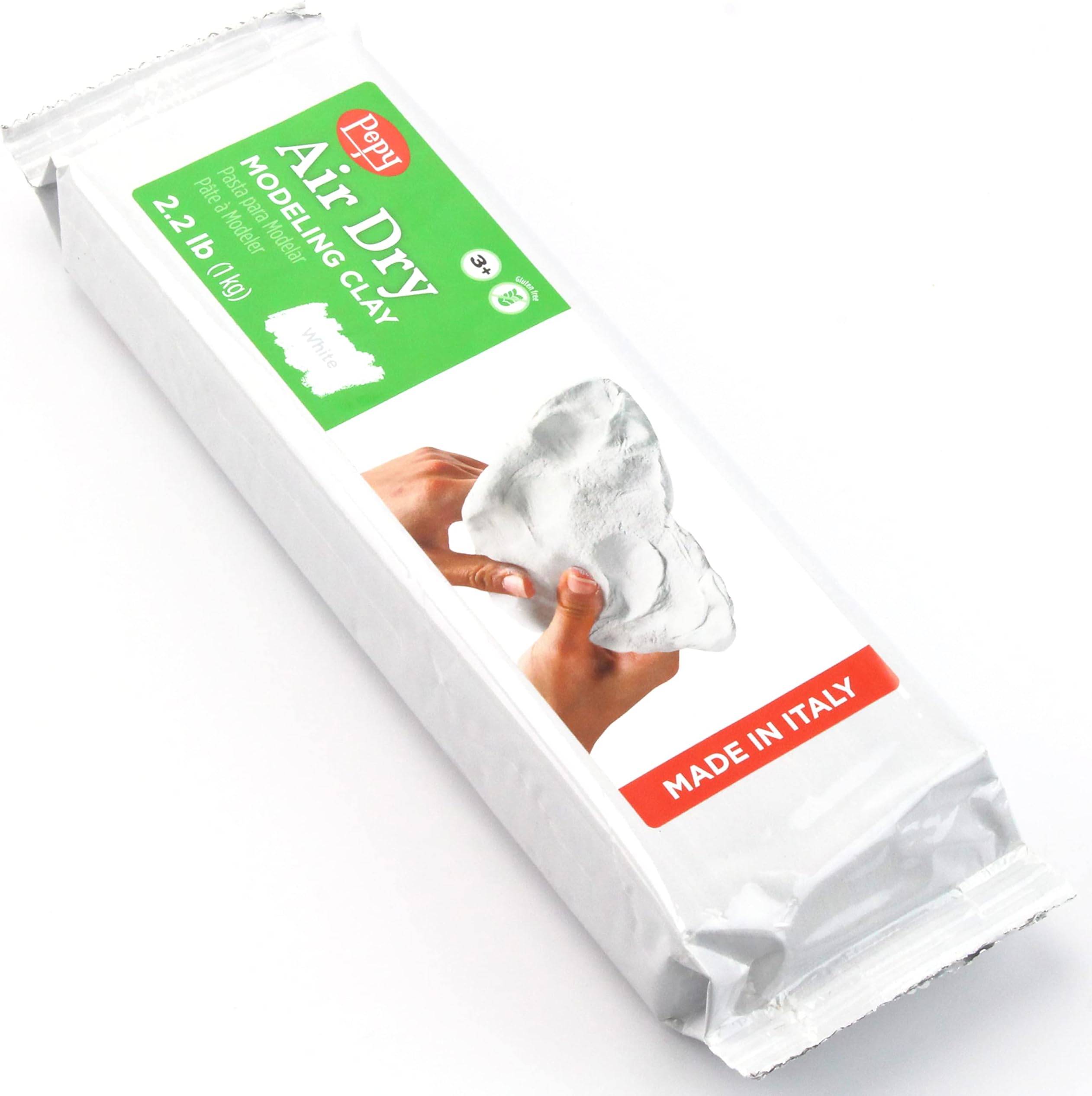 Premium European Air Dry Modeling Clay White 2.2 lb Bar, Easy to Use Air-Hardening Clay for Classroom and Montessori Sculpting and Crafts Projects