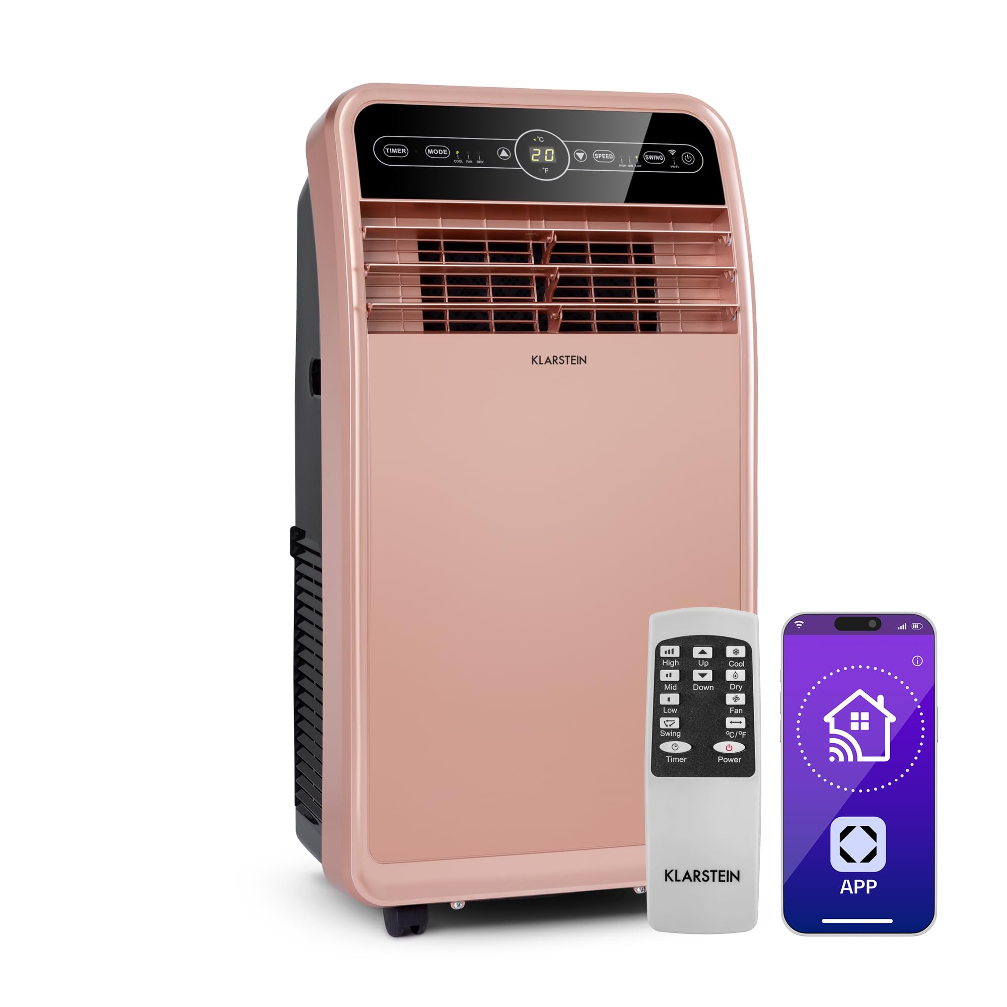 Klarstein Rose Gold Portable Air Conditioner, 4-In-1 Cooling Air Conditioning Unit For Home & Offices With Night Mode, Smart App, Dehumidifier, Low Consumption Small Aircon Unit, Portable Ac, 12000 Btu