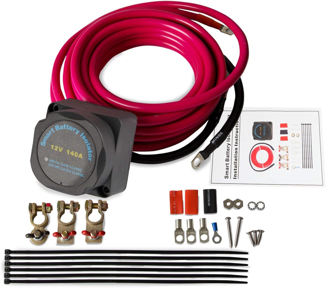 RANSOTODual Battery Isolator Kit 12 Volt 140 Amp Voltage Sensitive Relay Complete VSR Double Battery Automatic Charger Battery Disconnect Switch Battery Isolator 12v