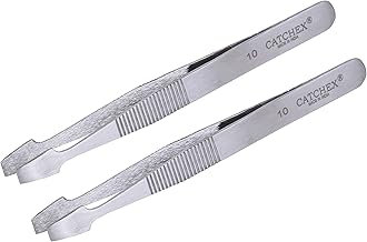 Tweezers Tongs Flat Wide Tip for Philately Stamps, Documents, Photo Development, Steel, Pack of 2