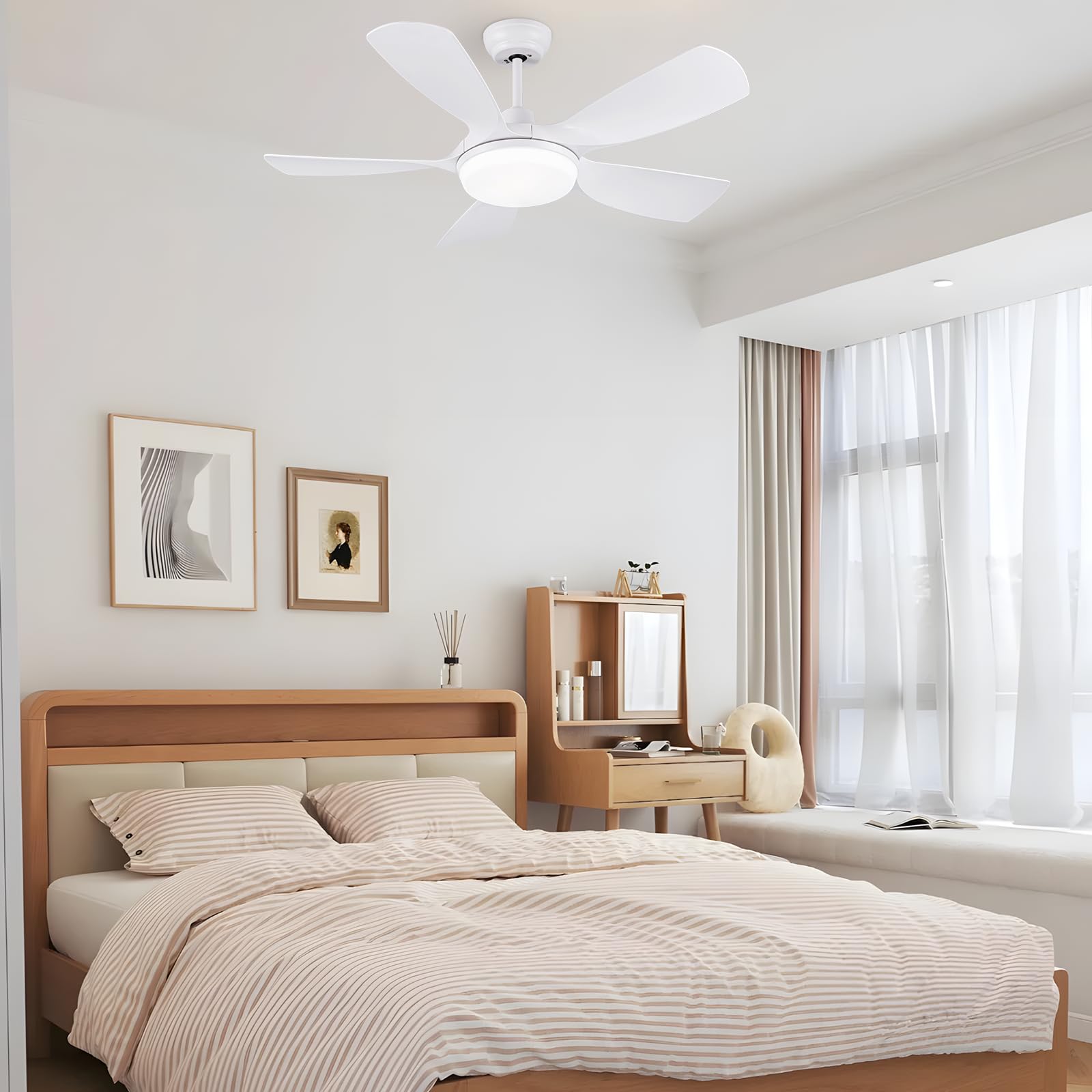Newday Ventilatore da Soffitto con Luce e Telecomando Bianco, 106cm Ventilatore da Soffitto con Lampada Dimmerabile, Pale da Soffitto Silenzioso con Motore DC 3 Timer 6 Velocità Funzione di Memoria
