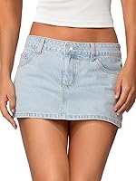 Danysu Women's Stretchy Micro Denim Mini Skort with Built-in Cooling Shorts, Low Waist Side Slit Jean Skirt