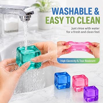 Squishy Cube 4 Stück Ice Cube Squishy Stressball für Erwachsene Squishies Transparenter Quetschball Fidget Toys Anti Stress Spielzeug für ADHD Squeeze Toy Stressabbau im Büro Schule Reisen