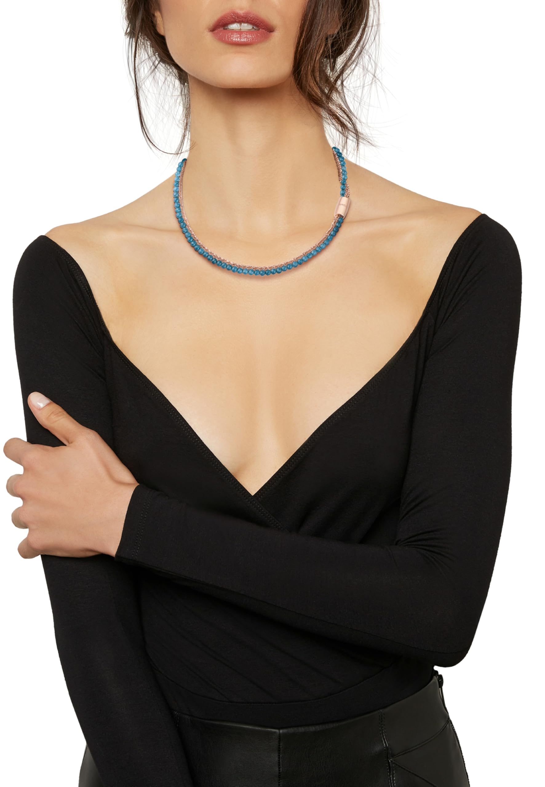Breil, Collezione Magnetica System, Collana Donna, Girocollo con Catena a Margherita in Acciaio IP Lucido e Pietre Naturali Agata, Pratica Chiusura con Magnete